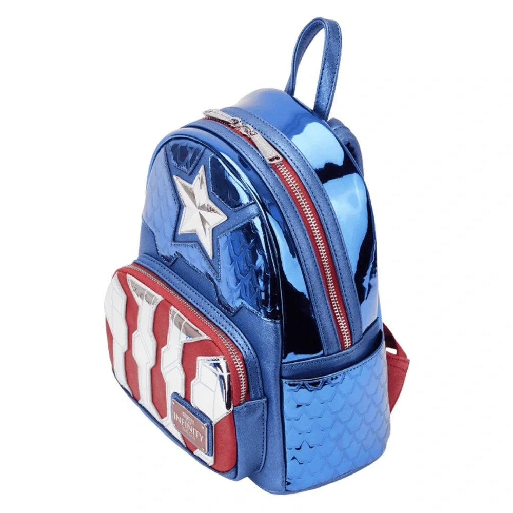 NWT - Loungefly Marvel Metallic Captain America Cosplay Mini Backpack